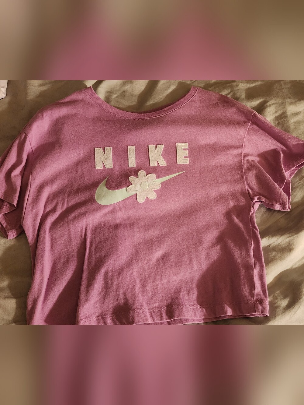 Nike Girls Pink Tee with White Logo and Flower